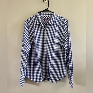 UNTUCKit Woman's Gingham Plaid Blue White Button Down Shirt‎ Long Sleeve Size 14